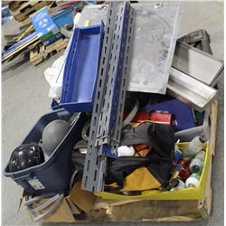 PALLET OF SHOP STORAGE BINS, HARDWARES & MORE