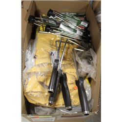 BOX OF VARIOUS ITEMS: PAINT ROLLERS, SAFETY