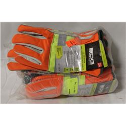 12 PAIR BDG HI-VIZ DRIVER WORK GLOVES, SIZE MED