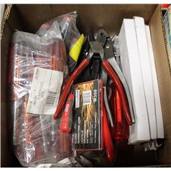 BOX OF VARIOUS NEW TOOLS & MORE
