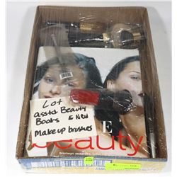 LOT OF ASST BEAUTY BOOKS & NEW MAKEUP BRUSHES