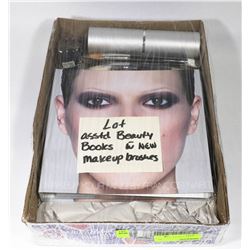 LOT OF ASST BEAUTY BOOKS & NEW MAKEUP BRUSHES
