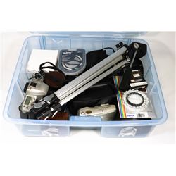 LOT OF 9 ASSTD CAMERAS, FILTER CASES AND TRIPOD