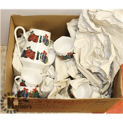 BOX OF CHRISTMAS THEMED SERVING DISHES AND MUGS