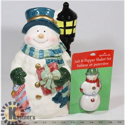CERAMIC SNOWMAN COOKIE JAR SOLD WITH NEW