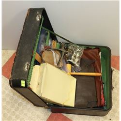 VINTAGE BRIEFCASE WITH VINTAGE ITEMS INSIDE
