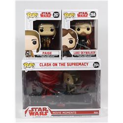LOT OF 3 STAR WARS POP REY, LUKE SKYWALKER,
