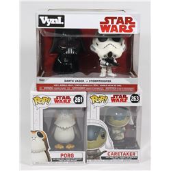 LOT OF 3 VYNL & POP STAR WARS PORG, DARTH