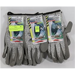 THREE NEW SURE GRIP ABR LVL 4 WORK GLOVES SIZE XL.