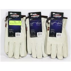 THREE NEW LEATHER HORIZON SIZE LARGE WORK GLOVES