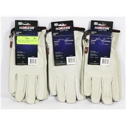 THREE NEW LEATHER HORIZON SIZE LARGE WORK GLOVES