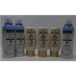 BAG OF 3 ASSORTED SUNSCREEN SPRAYS & 3 MOISTURIZER