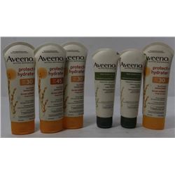 BAG OF 6 ASSORTED AVEENO SUNSCREEN PRODUCTS