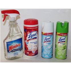 BAG OF 4 ASSORTED LYSOL &  WINDEX PRODUCTS
