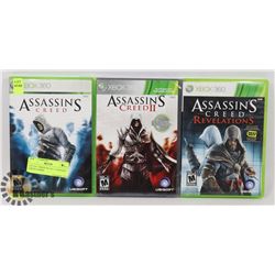LOT OF 3 XBOX 360 ALL 3 ASSASSINS CREED GAMES