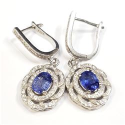 SILVER TANZANITE CUBIC ZIRCONIA  EARRINGS