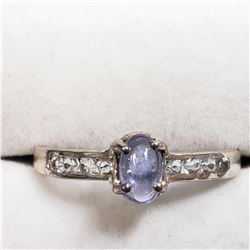 SILVER TANZANITE CUBIC ZIRCONIA  RING (~SIZE 7.75)
