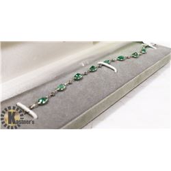 14K WHITE GOLD, EMERALD AND DIAMOND BRACELET