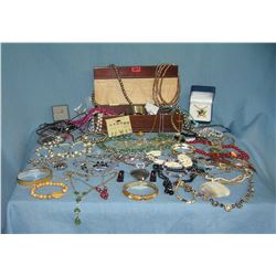 Large box of vintage and modern costume jewelry