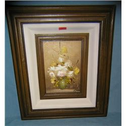 Vintage floral oil on canvas painting artist signed A.