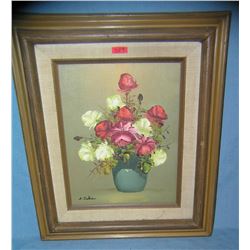 Vintage floral oil on canvas painting artist signed A.