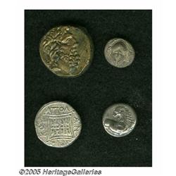 Lot of four Greek coins, mostly small denomination AR Lot of four Greek coins, mostly small denomina