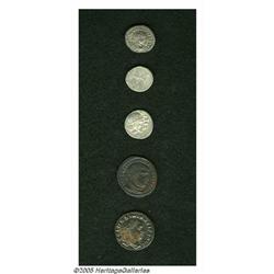 Lot of five miscellaneous Roman coins. Includes: Mn Lot of five miscellaneous Roman coins.