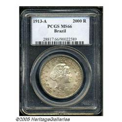 Brazil. Republic 2000 Reis 1913-A, KM511, MS66 PCGS, a prem Republic 2000 Reis 1913-A, 