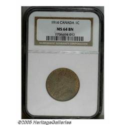 Canada. George V Cent 1914, KM21, MS64 Brown NGC, lustrous. George V Cent 1914, 