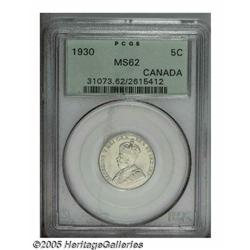 Canada. George V 5 Cents 1930, KM29, MS62 PCGS. George V 5 Cents 1930, 