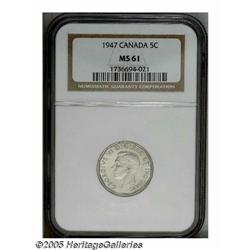 Canada. George VI 5 Cents 1947 Dot, KM39a, MS61 NGC, scarce George VI 5 Cents 1947 Dot, 