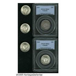 Canada. George VI 25 Cents - Quintet, KM35, 1937 (4): MS64 George VI 25 Cents - Quintet, 