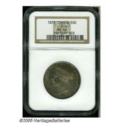 Canada. Victoria 50 Cents 1870 LCW, KM6, MS62 NGC, beautifu Victoria 50 Cents 1870 LCW, 