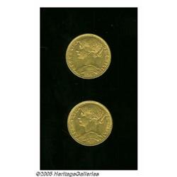 Chile. Republic gold 5 Pesos - Pair, KM159, 1898, XF, and Republic gold 5 Pesos - Pair,