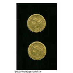 Chile. Republic gold 5 Pesos - Pair, KM159, 1898, XF, and Republic gold 5 Pesos - Pair, 