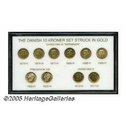 Denmark. Collection of gold 10 Kroner by Date, ten coins fea Collection of gold 10 Kroner by Date, 