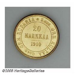 Finland. Russian Duchy gold 20 Markkaa 1910, KM9.2, brillian Russian Duchy gold 20 Markkaa 1910, 