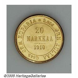 Finland. Russian Duchy gold 20 Markkaa 1910, KM9.2, brillian Russian Duchy gold 20 Markkaa 1910, 