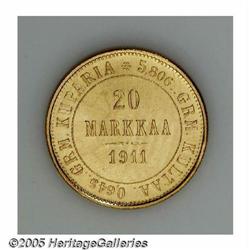 Finland. Russian Duchy gold 20 Markkaa 1911, KM9.2, brillian Russian Duchy gold 20 Markkaa 1911, 