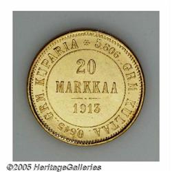 Finland. Russian Duchy gold 20 Markkaa 1913, KM9.2, brillian Russian Duchy gold 20 Markkaa 1913, 