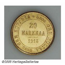 Finland. Russian Duchy gold 20 Markkaa 1913, KM9.2, brillian Russian Duchy gold 20 Markkaa 1913, 