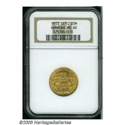 German States. Hamburg. Gold 20 Mark 1913J, KM295, MS65 NGC. The l Hamburg. Gold 20 Mark 1913J,