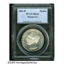 German States. Hannover. Taler 1863B, KM230, MS66 PCGS. Blazing wh Hannover. Taler 1863B,
