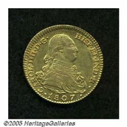 Spain. Charles IIII gold 2 Escudos 1807 M-AI, KM435.1, Fr- Charles IIII gold 2 Escudos 1807 M-AI,