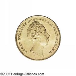 Sweden. Oscar I gold 2 Ducats 1857, KM680, choice AU-UNC, p Oscar I gold 2 Ducats 1857,