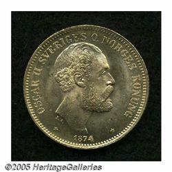 Sweden. Oscar II gold 20 Kronor 1874, KM733, choice brillia Oscar II gold 20 Kronor 1874, 