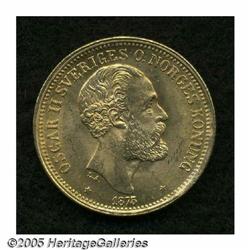 Sweden. Oscar II gold 20 Kronor 1875, KM733, brilliant UNC. Oscar II gold 20 Kronor 1875, 