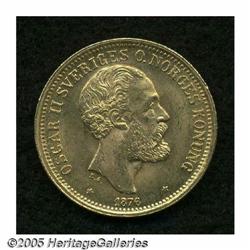 Sweden. Oscar II gold 20 Kronor 1876, KM733, brilliant UNC. Oscar II gold 20 Kronor 1876, 