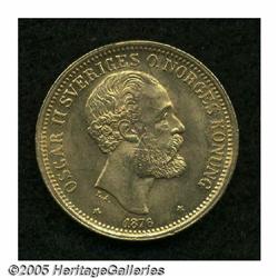 Sweden. Oscar II gold 20 Kronor 1876, KM733, brilliant UNC. Oscar II gold 20 Kronor 1876, 