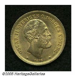 Sweden. Oscar II gold 20 Kronor 1876, KM744, wide coat of a Oscar II gold 20 Kronor 1876, 